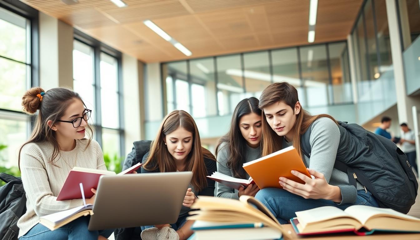 Student using learning strategies while studying